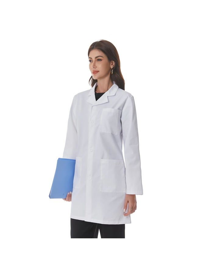 Greenour Professional Lab Coat for Women Long Sleeve White Medical Coat Uniform with 3 Pockets, Size XS-XL, White, L - Image 2