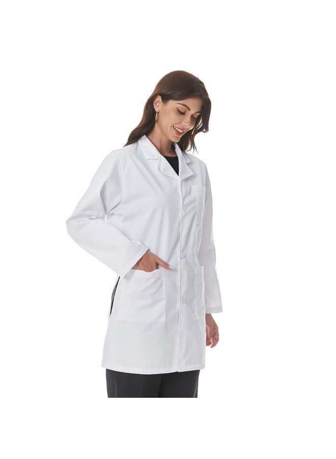 Greenour Professional Lab Coat for Women Long Sleeve White Medical Coat Uniform with 3 Pockets, Size XS-XL, White, L - Image 3