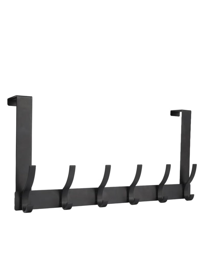 RATSAW Over the Door Hook Rack with 6 Hooks Versatile Door Hanger for Coats Towels Bags Keys Ideal for Bathroom Bedroom Behind Back of Door Black  - Image 1
