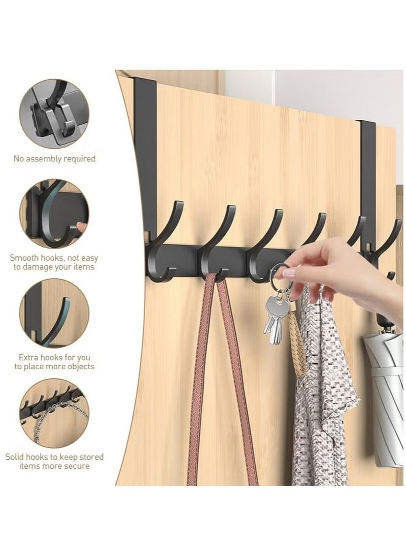 RATSAW Over the Door Hook Rack with 6 Hooks Versatile Door Hanger for Coats Towels Bags Keys Ideal for Bathroom Bedroom Behind Back of Door Black  - Image 3