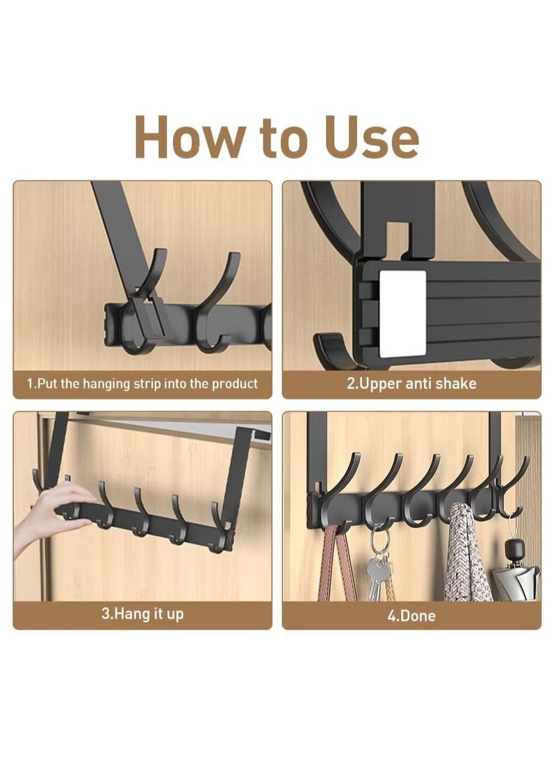 RATSAW Over the Door Hook Rack with 6 Hooks Versatile Door Hanger for Coats Towels Bags Keys Ideal for Bathroom Bedroom Behind Back of Door Black  - Image 5