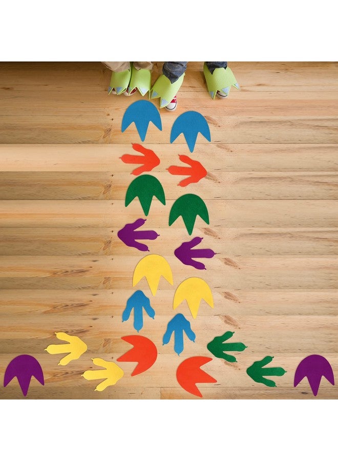 Tegeme 40 Pcs Felt Dinosaur Footprints Floor Decals Colorful Dinosaur Cutouts Removable Tracks Decal Stickers Dino Footprints for Kids Party School Playroom Nursery Classroom Decoration - Image 1