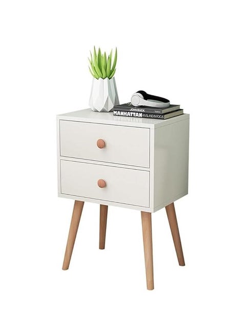 TRASSLE 2-Tier Nightstand, Bedside Table, End Table with Storage Drawer and Open Shelf,modern Style Desk with Solid Wood Legs, Perfect for Bedroom Living Room (2 Drawer)