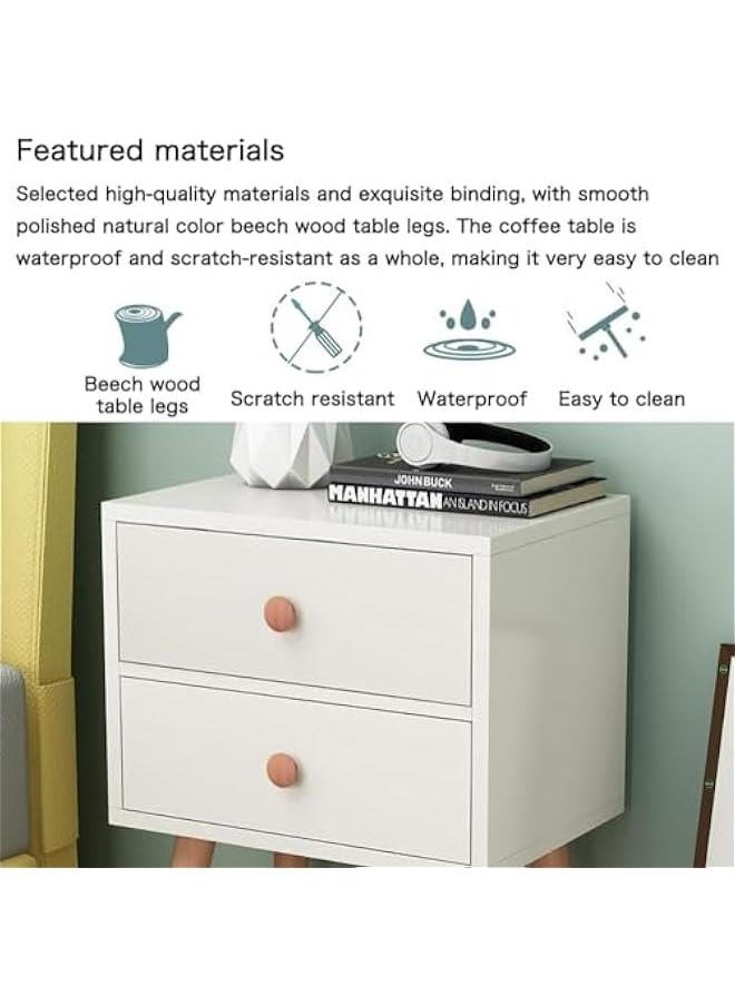 HOOKOR 2-Tier Nightstand, Bedside Table, End Table with Storage Drawer and Open Shelf,modern Style Desk with Solid Wood Legs, Perfect for Bedroom Living Room (2 Drawer)  - Image 5