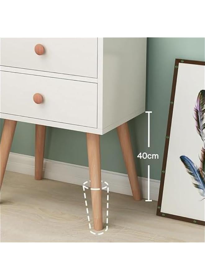 TRASSLE 2-Tier Nightstand, Bedside Table, End Table with Storage Drawer and Open Shelf,modern Style Desk with Solid Wood Legs, Perfect for Bedroom Living Room (2 Drawer)