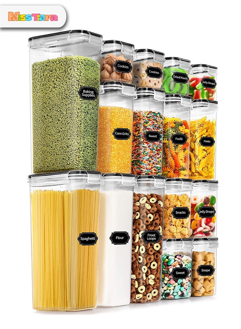 MissTiara Airtight Food Storage Containers with Lids 16 Pack for Kitchen Organization - BPA Free Kitchen Canisters for Cereal, Rice, Flour & Oats - Free Measuring Spoon , Marker and 16 Labels 16 pcs Pack  - Image 1