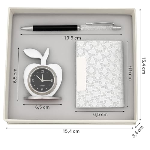Lavanaya Silver - 3-in-1 Gift Set with Apple Clock, Card Holder & Pen – Perfect Corporate Combo for Men, Women | Office, Desk & Personal Use - Image 2