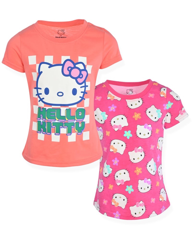 Hello Kitty تي شيرت هالو كيتي 2 حزمة بأكمام قصيرة للفتيات، كورال-وردي - Image 1