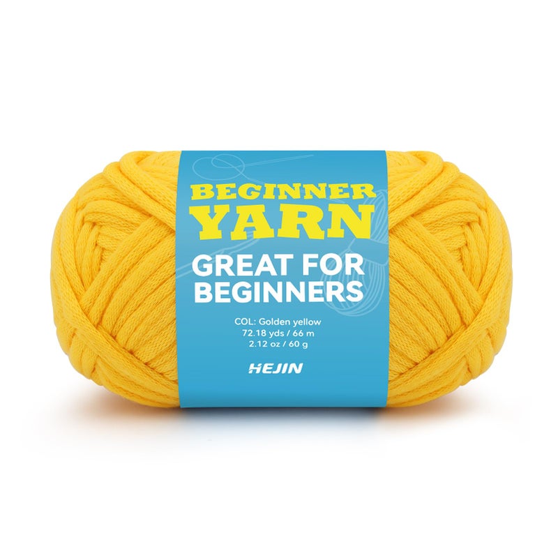 HEJIN 60g Yellow Yarn for Crocheting and Knitting;66m (72yds) Cotton Yarn for Beginners with Easy-to-See Stitches;Worsted-Weight Medium #4;Cotton-Nylon Blend Yarn for Beginners Crochet Kit Making - Image 1