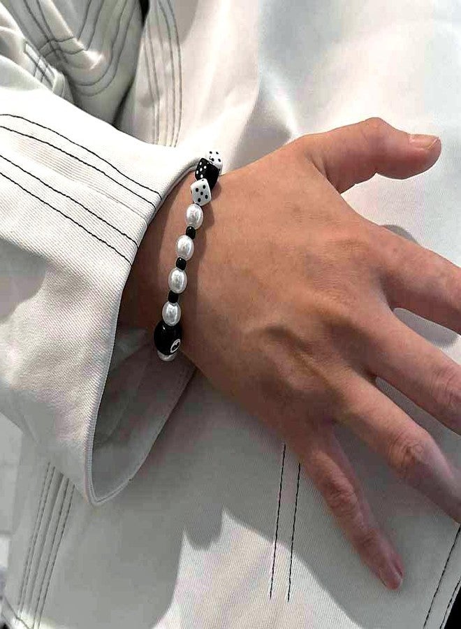 TUCEWP 8 Ball Bracelets Lucky Pool Ball Bracelet Gift for Billiards Lover Acrylic Dice Beads Stretch Bracelets Black Eight Ball Bracelets Punk Goth Billiard Bracelets for Men Women Pool Player Gift - Image 3