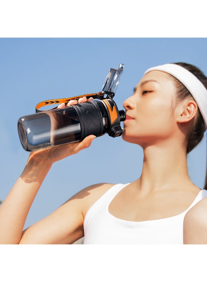 TKK 1000ml Tritan Plastic Water Bottle with Straw and BPA Free with Rope Easy to Carry | Black - Image 2