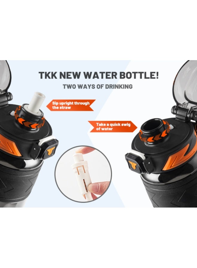 TKK 1000ml Tritan Plastic Water Bottle with Straw and BPA Free with Rope Easy to Carry | Black - Image 3