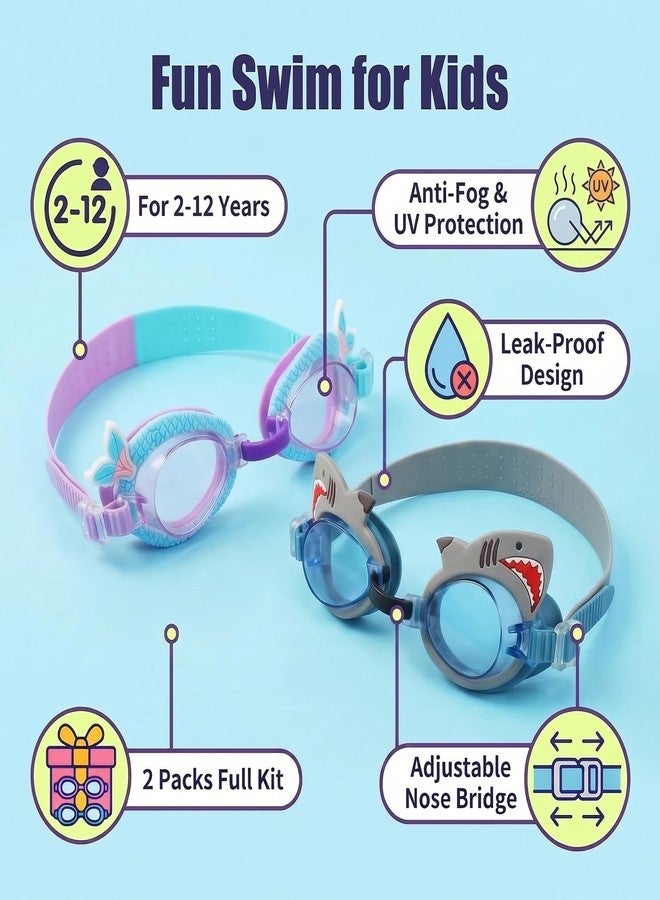 Tsctswk 2 Pack Kids Swim Goggles No Leaking, Anti Fog Waterproof Swimming Goggles for Boys and Girls Ages 2-12, Toddler Adjustable Nose Bridge UV Protection Outdoor Pool Gear - Image 5