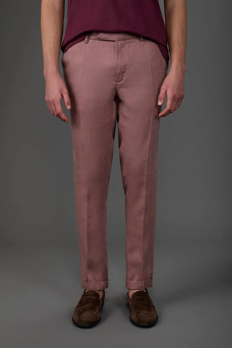 Men's trousers with two small pleats and concealed button - Antique Rose