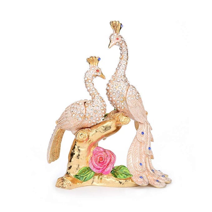 White Peacock Trinket Box Hinged Hand Painted Ornaments Decorative Unique Gift for Family
