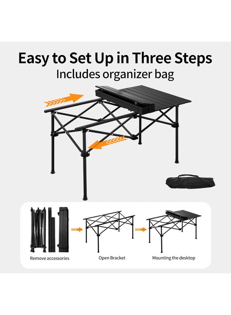 روك بو طاولة تخييم، طاولة شاطئ قابلة للطي من الألومنيوم خفيفة الوزن للغاية مع حقيبة حمل، طاولة تخييم خارجية قابلة للطي محمولة للشاطئ والنزهات والطهي، 37.4 بوصة × 21.7 بوصة × 19.7 بوصة - Image 4