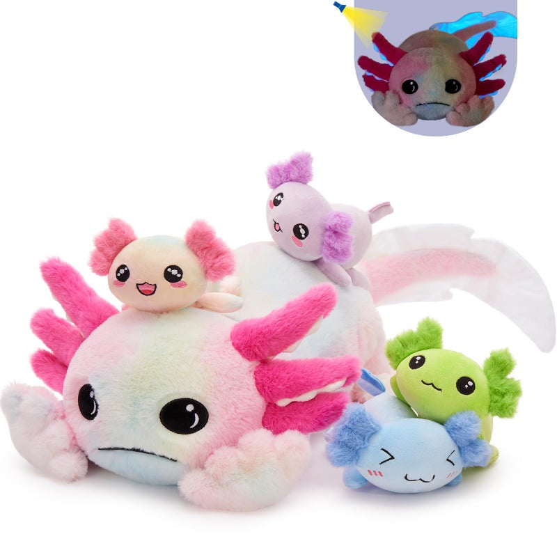 Tezituor Axolotl Stuffed Animal Glow in The Dark for Kids315 Huggable Soft Salamander Plush Pillow Toy with 4 Babies Kawaii Axolotl Plushies for Birthday GiftsRainbow - Image 3