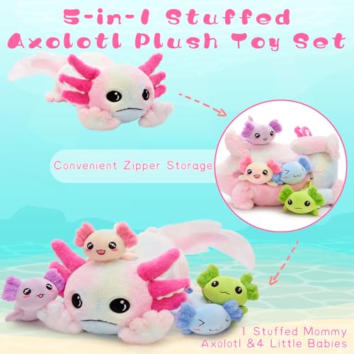 Tezituor Axolotl Stuffed Animal Glow in The Dark for Kids315 Huggable Soft Salamander Plush Pillow Toy with 4 Babies Kawaii Axolotl Plushies for Birthday GiftsRainbow - Image 5