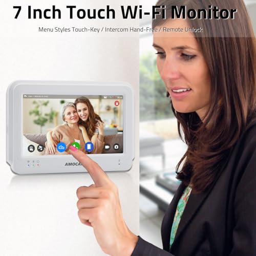 AMOCAM Wireless WiFi Video Doorbell Intercom System, 1080P Video Door Camera with Monitor, 7 Inch Touch Screen Video Door Phone, No Monthly Fees, Tuya APP Remote Intercom (Wired Power) - Image 2