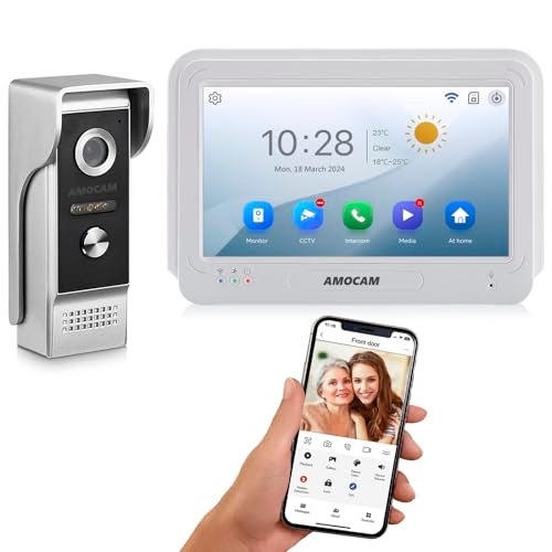 AMOCAM Wireless WiFi Video Doorbell Intercom System, 1080P Video Door Camera with Monitor, 7 Inch Touch Screen Video Door Phone, No Monthly Fees, Tuya APP Remote Intercom (Wired Power) - Image 1