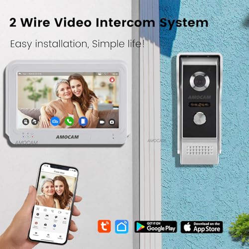 AMOCAM Wireless WiFi Video Doorbell Intercom System, 1080P Video Door Camera with Monitor, 7 Inch Touch Screen Video Door Phone, No Monthly Fees, Tuya APP Remote Intercom (Wired Power) - Image 5