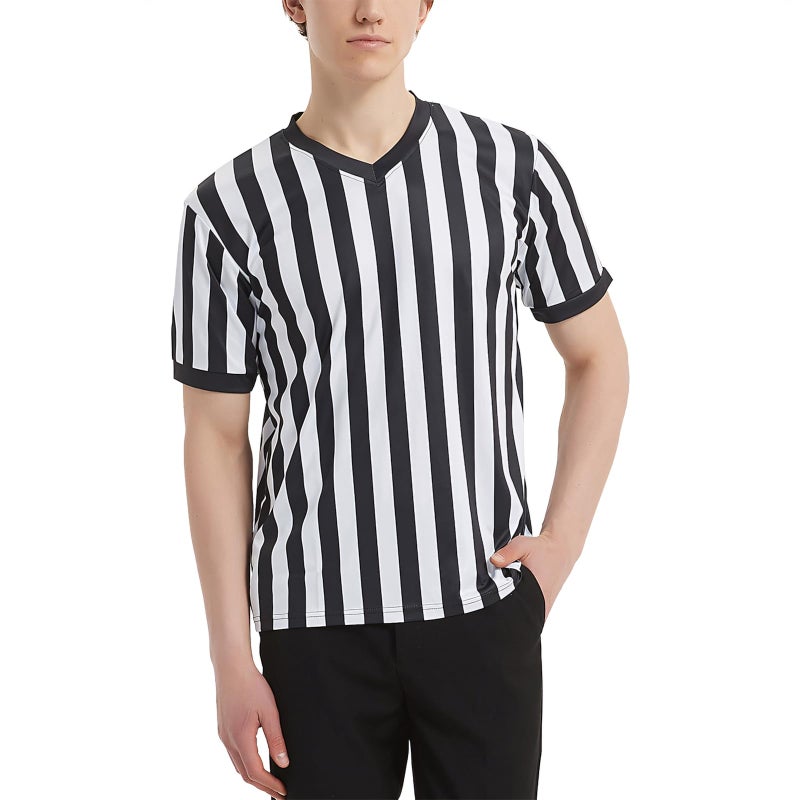 TopTie Sporting Goods Mens Referee Shirt Official VNeck Black White Stripe Jersey2XL - Image 2