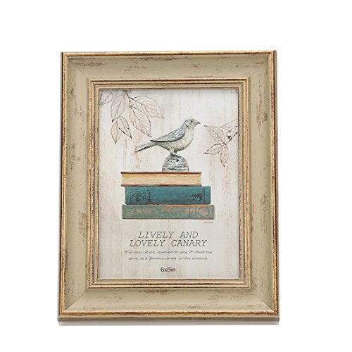 Zhenzan Frames 6x8 Inches Vintage Feel Rustic Picture Frame For Tabletop or Wall Hanging with Glass Front (6x8, Khaki) - Image 1