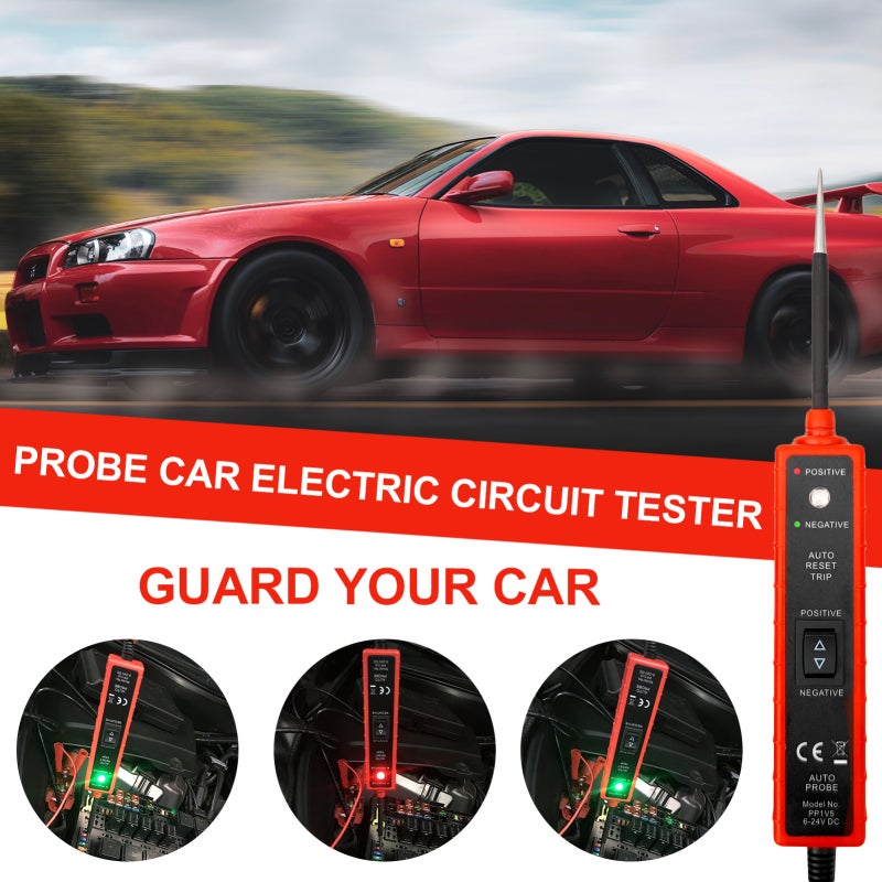 Automotive Electric Circuit Tester 6-24V DC Red 16ft Long Test Lead - Short-Circuit Protection Car Circuit Tester for Automotive Technicians Vehicle Electrical System Diagnosis - Image 4
