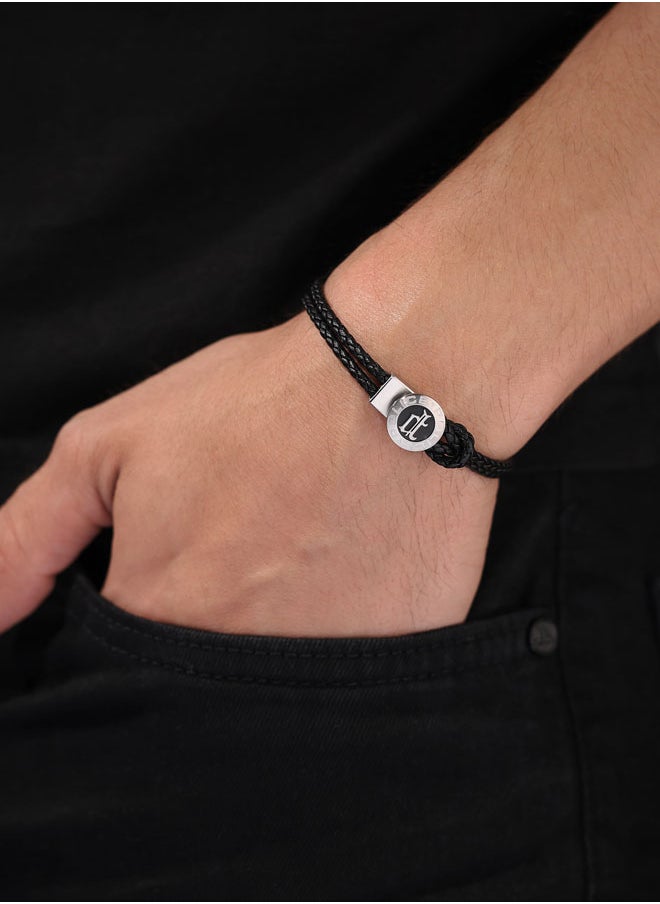 POLICE Infiniti Bracelet Black Double Tour Leather with Antique Disc and Iconic P EmblemMen's Bold Statement Style  - Image 4
