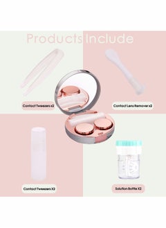 Generic Travel Friendly 2 Pack Leak Proof Rose Gold Contact Lens Case with Cleaner Tweezers and Solution Bottle for Daily Use  - Image 2