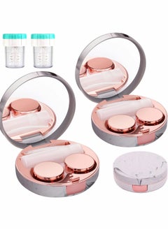 Generic Travel Friendly 2 Pack Leak Proof Rose Gold Contact Lens Case with Cleaner Tweezers and Solution Bottle for Daily Use  - Image 1