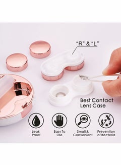 Generic Travel Friendly 2 Pack Leak Proof Rose Gold Contact Lens Case with Cleaner Tweezers and Solution Bottle for Daily Use  - Image 4