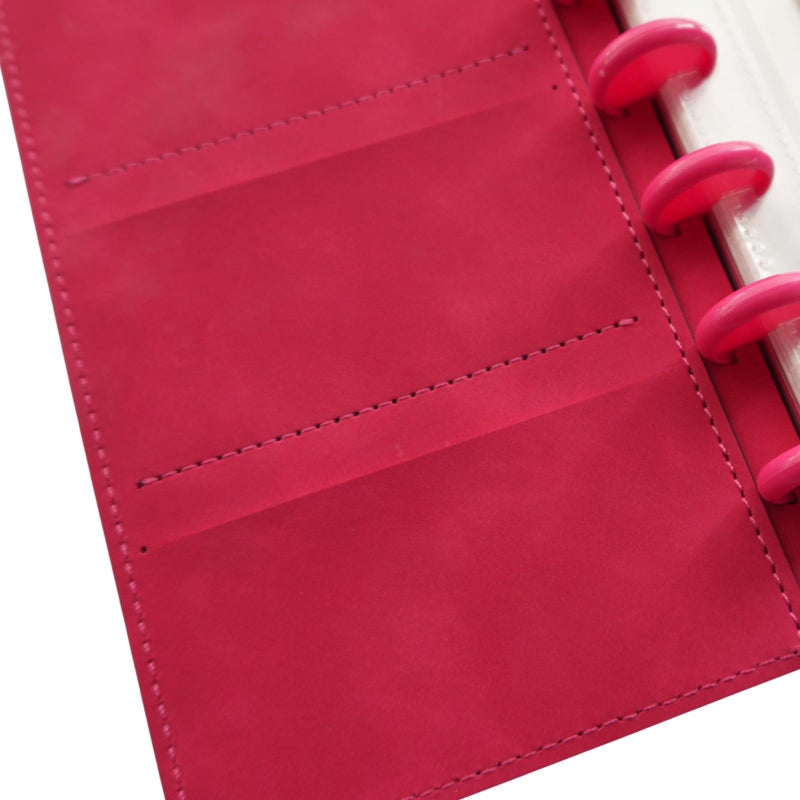 ANNIKEEY 20 Clear PP Pockets Discbound Currency Collection Album, Inner 6.42 x 3.11 Inches, Handmade PU Leather Cover with Button Closure, Protective Case for Banknotes/Stamps/Dollars (Pink) - Image 4