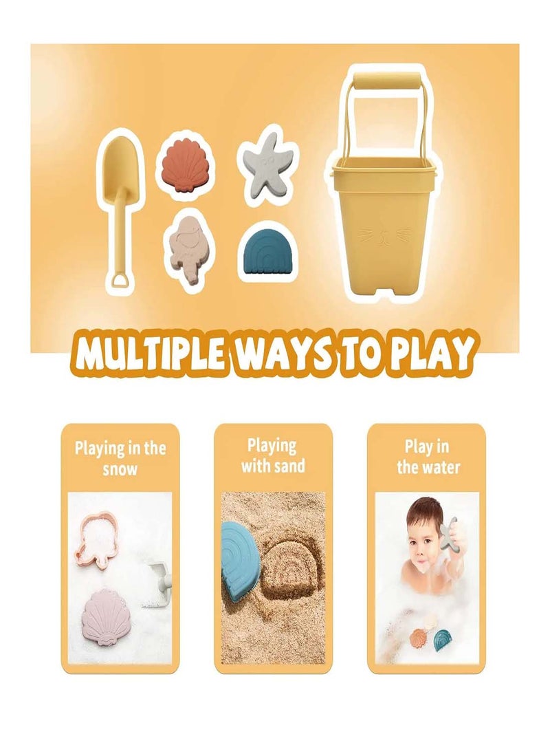 Generic - Silicone Beach Sand Toy Set for Kids, 6-Piece Sandbox Accessories with Collapsible Buckets, Shovel, and Animal Molds - Perfect for Outdoor Play and Bath Time Fun - Image 1