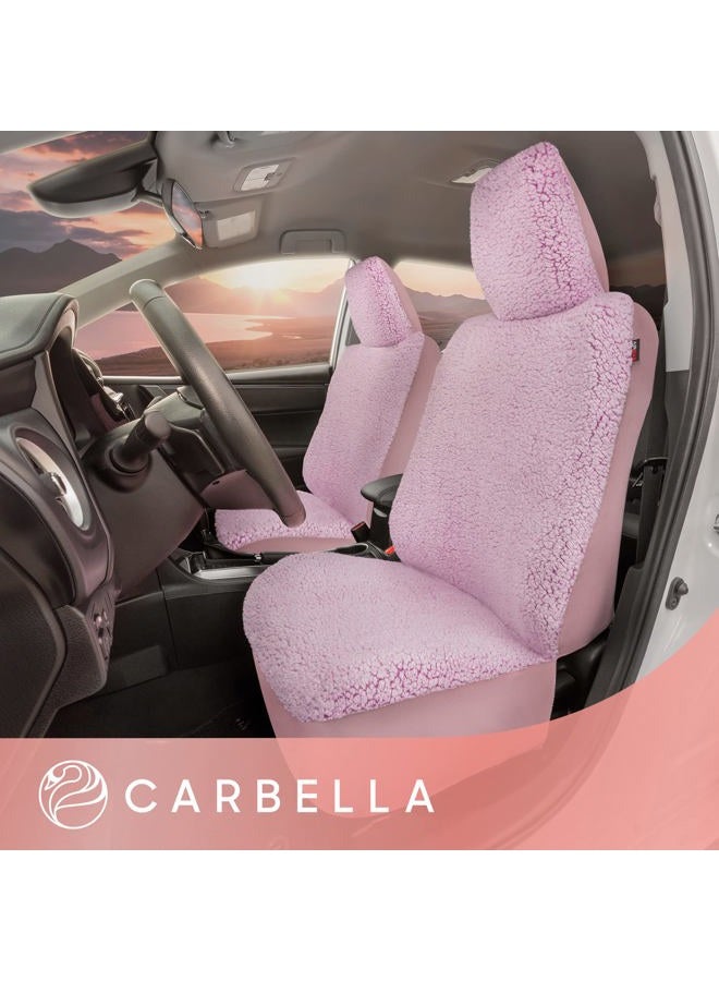 Carbella Plush Sherpa Fleece Car Seat Covers, 2 Pack Pink Seat Cover for Cars with Soft Cushioned Touch, Cute Automotive Interior Protector for Trucks Van SUV - Image 3