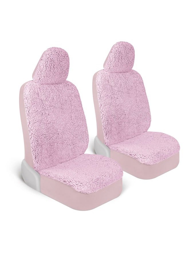 Carbella Plush Sherpa Fleece Car Seat Covers, 2 Pack Pink Seat Cover for Cars with Soft Cushioned Touch, Cute Automotive Interior Protector for Trucks Van SUV - Image 1