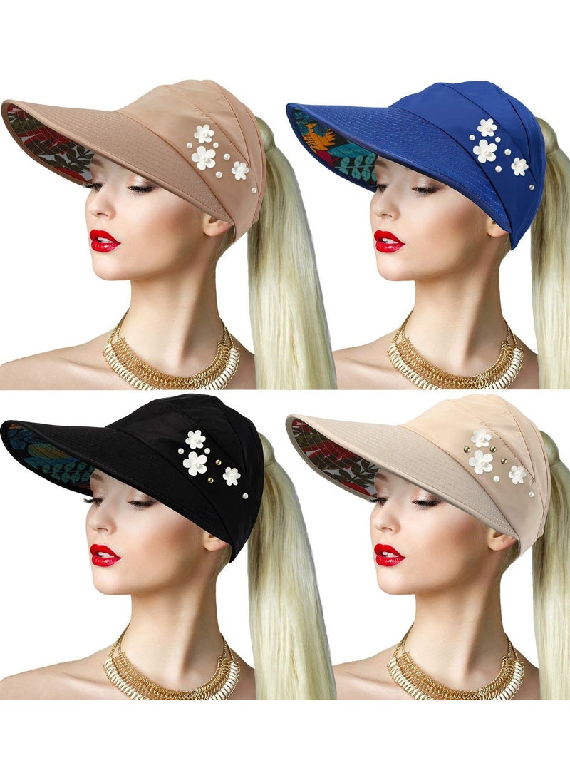 SOLARAE Wide Brim Sun Hats for Women - UV Protection Summer Beach Hats, Foldable Adjustable Visor Floppy Hats for Hiking, Camping, Fishing, and Safari (Set of 4) - Image 1