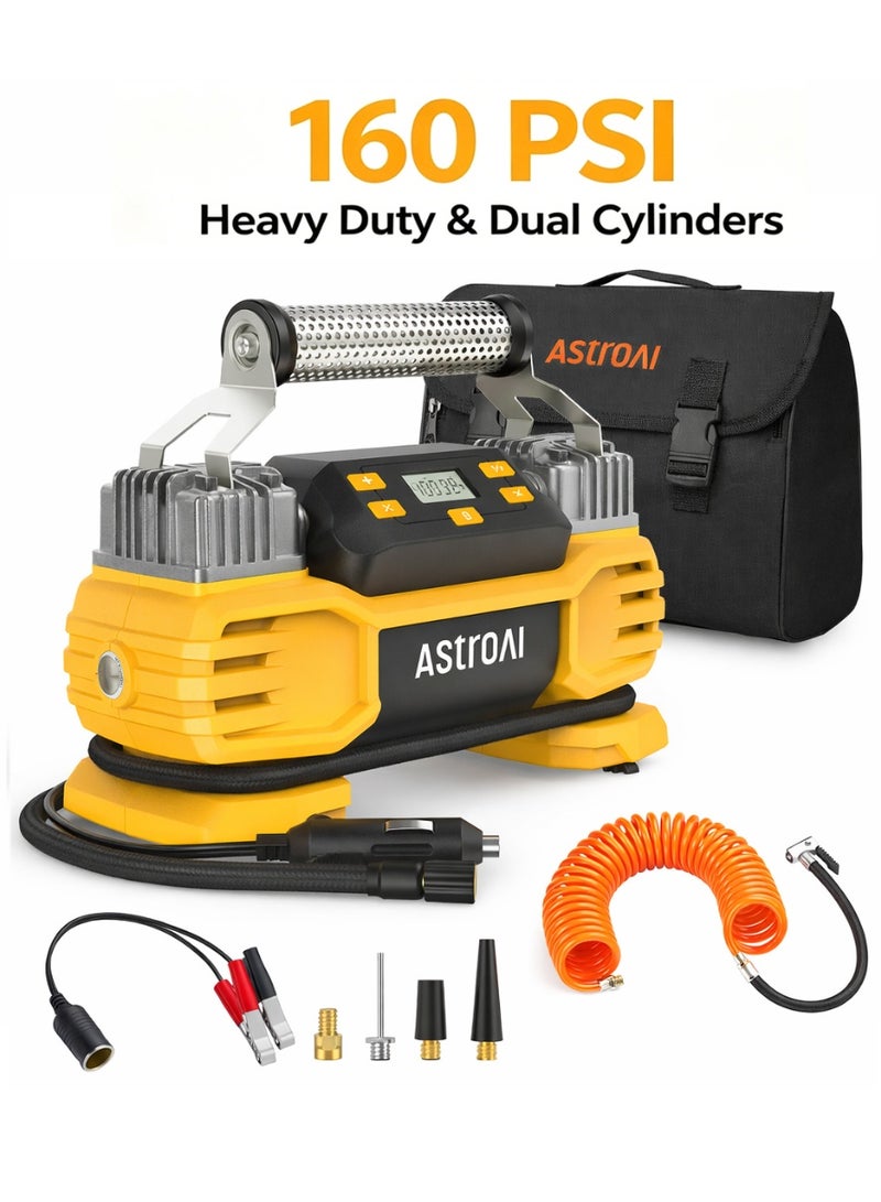 أسترواي ضاغط هواء مضخم الإطارات AstroAI 12V DC 160PSI مع شاشة ، أسطوانات مزدوجة ثقيلة ومحركات مزدوجة ، مضخة إطارات مزدوجة الطاقة للسيارات الرباعية الرباعية ، RVs ، ORVs ، الشاحنات ، السيارات ، فراشات الهواء ، إيقاف التشغيل ، ضوء LED للهدايا - Image 1