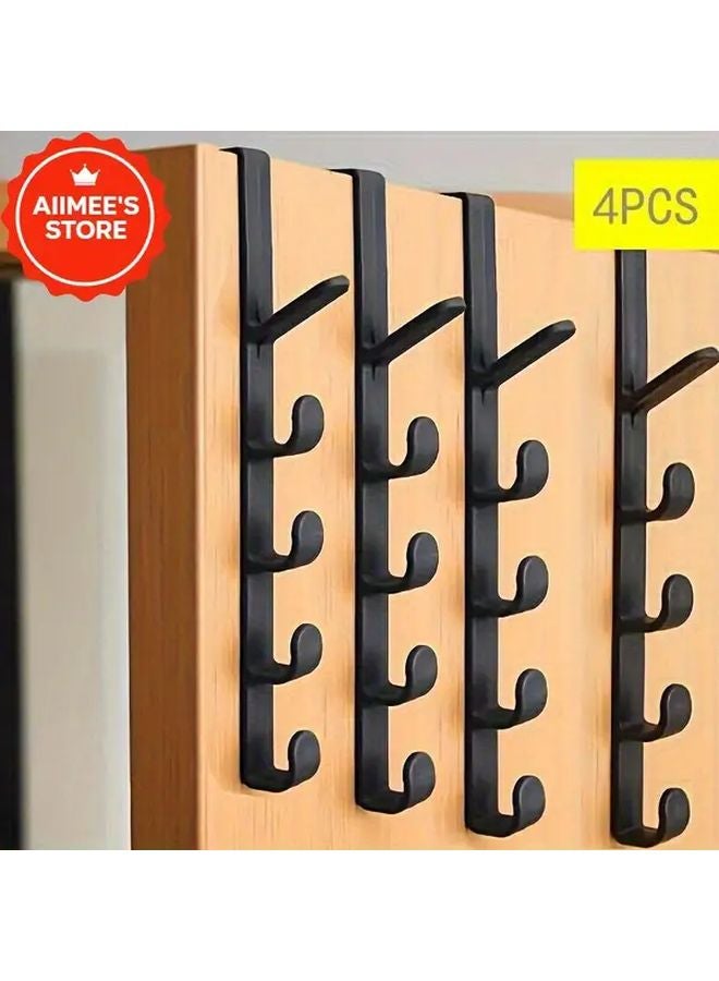 Black 4pcs Over The Door Hooks Heavy Duty Plastic Hangers For Hats Coats Bags Space Saving - Image 1