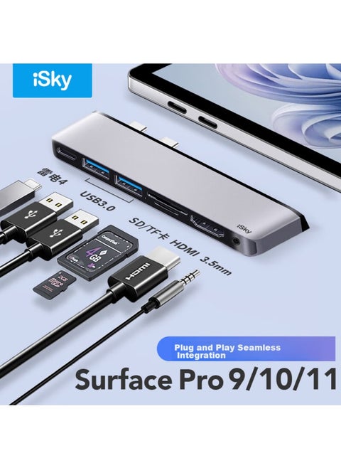 Isky Microsoft Surface Pro 9/10/11 Docking Station, Usb-c Converter, Thunderbolt 4 High-speed Transfer, Hdmi 4k High-definition Screen Casting And Projection Connector, Usb 3.0 Expansion Dock