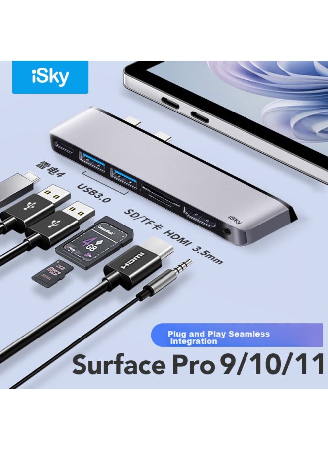 isky Isky Microsoft Surface Pro 9/10/11 Docking Station, Usb-c Converter, Thunderbolt 4 High-speed Transfer, Hdmi 4k High-definition Screen Casting And Projection Connector, Usb 3.0 Expansion Dock  - Image 1