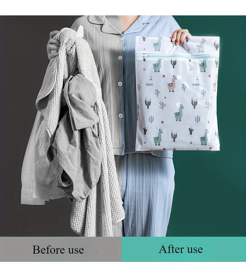 Small Fine Mesh Laundry Bag with Alpaca Pattern On Blue 11.81x15.75 Inch - Image 2