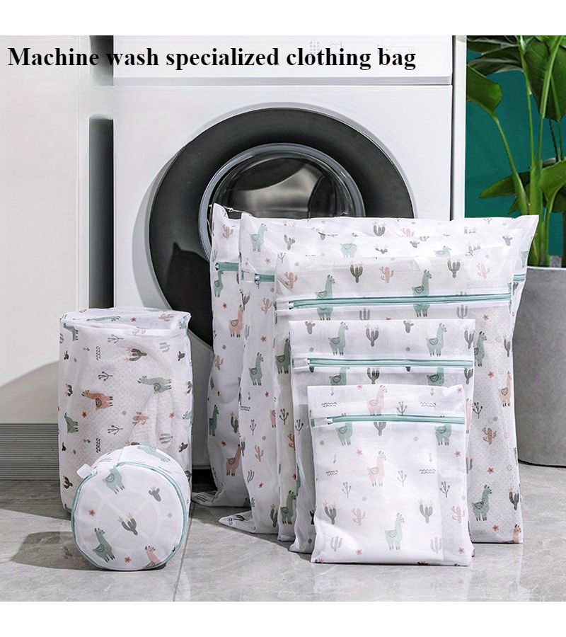 Small Fine Mesh Laundry Bag with Alpaca Pattern On Blue 11.81x15.75 Inch - Image 1
