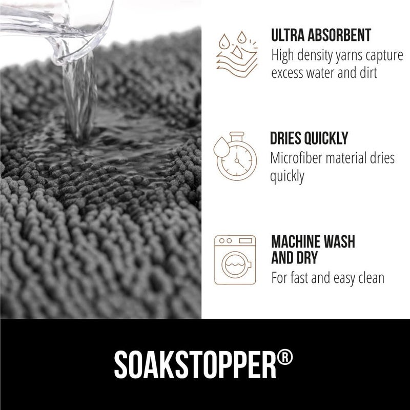 GORILLA GRIP SoakSTOPPER Dog Door Mat, 30x20 Machine Washable Rug Absorbent Doormat Captures Moisture Mud Dirt, Quick Dry Soft Chenille Entryway Rugs Indoor Entrance Mats for Dog Paws, Grey - Image 4