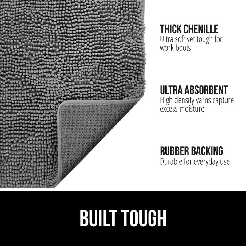 GORILLA GRIP SoakSTOPPER Dog Door Mat, 30x20 Machine Washable Rug Absorbent Doormat Captures Moisture Mud Dirt, Quick Dry Soft Chenille Entryway Rugs Indoor Entrance Mats for Dog Paws, Grey - Image 2