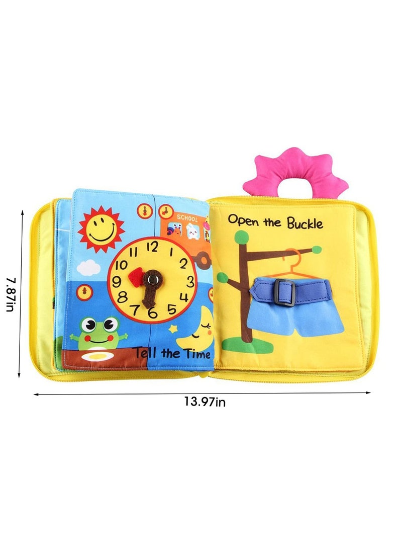 KASTWAVE Montessori Activity Quiet Book - Travel Toy Cloth Book for Toddlers - 10 Topics, Activities for Early Learning How to Basic Life Skills for Toddlers, Interactive Book for Busy Boys and Girls (Yellow) - Image 4