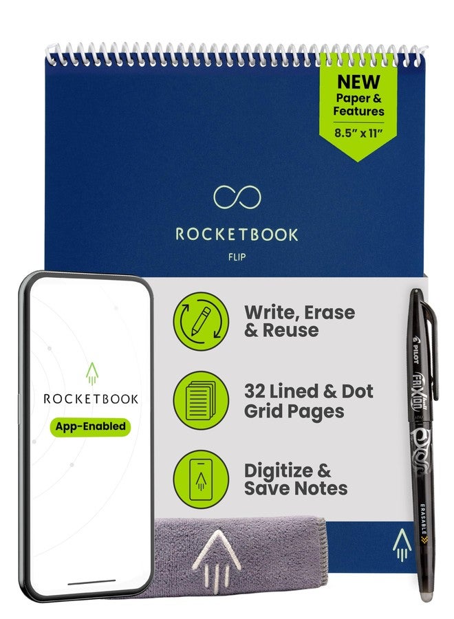 Rocketbook Flip Reusable Smart Notepad, Top Bound Notebook Letter Size 8.5x11, Navy Blue - Lined and Dotted Pages, App-Connected, Erasable, Ideal for Righties and Lefties - Image 1