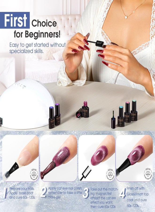 Rosalind طلاء أظافر جل عيون القط من روزاليند - مجموعة 12 لون من طلاء أظافر جل عيون القط مع عصا مغناطيسية وتأثير الماس المتلألئ، مجموعة سهل الإزالة تحت الأشعة فوق البنفسجية، مجموعة فن الأظافر المغناطيسية المتلألئة، هدية للعناية بالأظافر للنساء - Image 3
