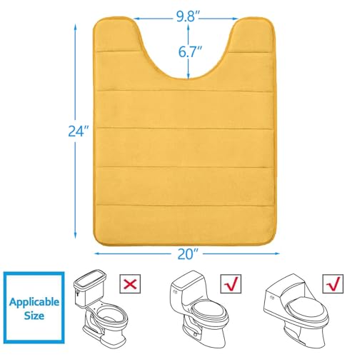 Buganda Memory Foam U-Shaped Contour Toilet Rugs, Non Slip Absorbent, Thick Soft Washable Bathroom Mat, Floor Carpet Bath Rugs Mat for Toilet Base (24" x 20", Yellow) - Image 2