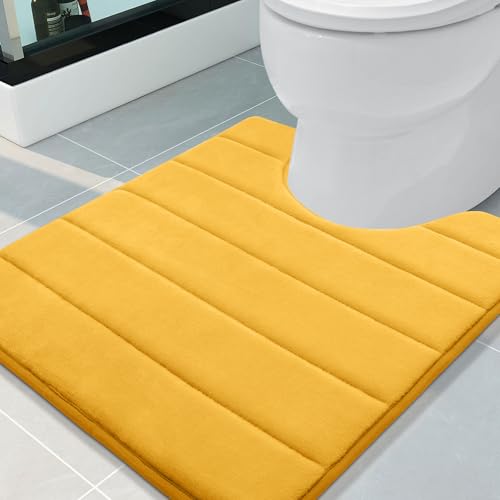 Buganda Memory Foam U-Shaped Contour Toilet Rugs, Non Slip Absorbent, Thick Soft Washable Bathroom Mat, Floor Carpet Bath Rugs Mat for Toilet Base (24" x 20", Yellow) - Image 1